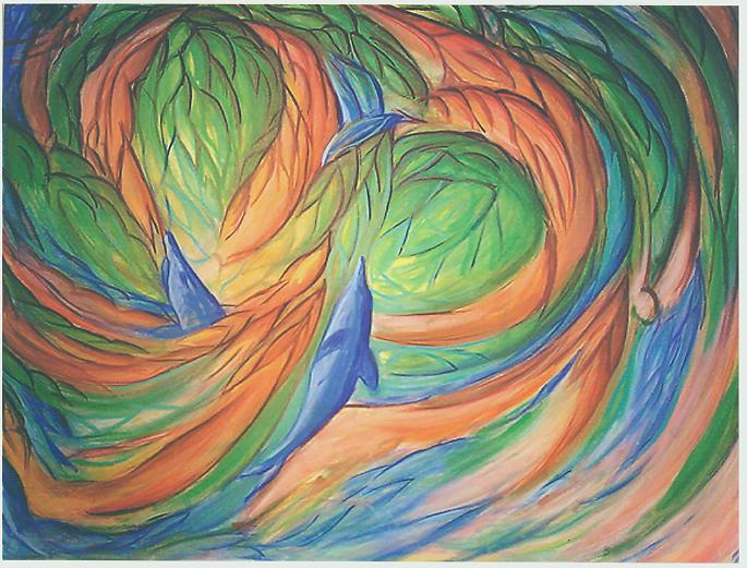 Dolphin Dive Colorful abstract painting with swirling shapes - DBT is Evidence-Based