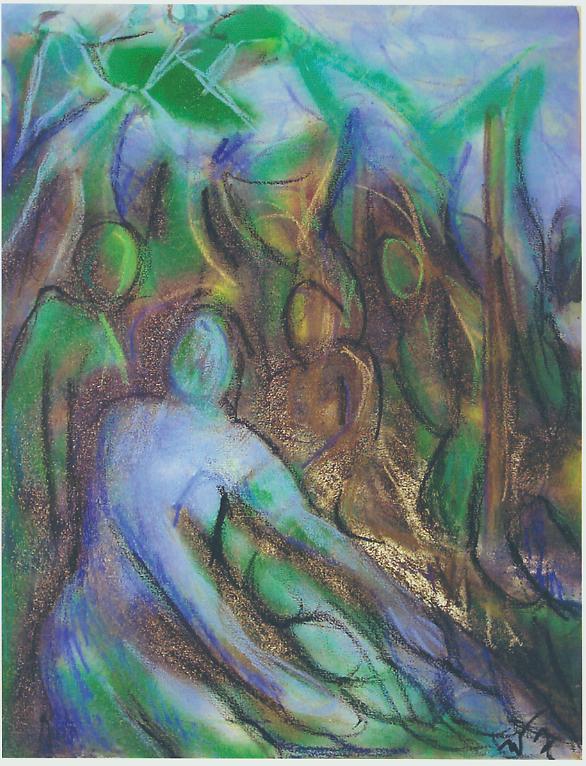 Forest Mist Abstract painting with blue and green figures. What is DBT Like?